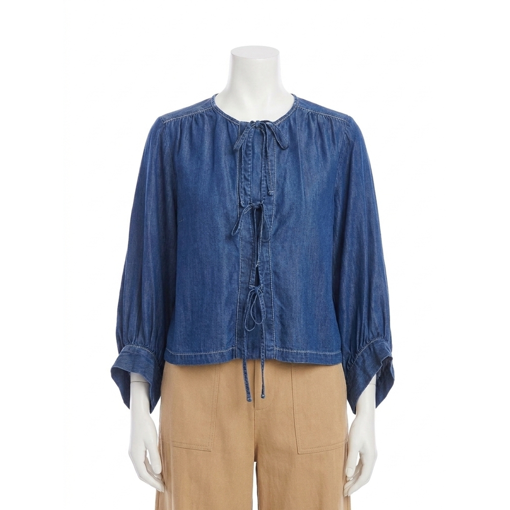 NEW FIFTEEN TWENTY cassie lantern sleeve top in chambray